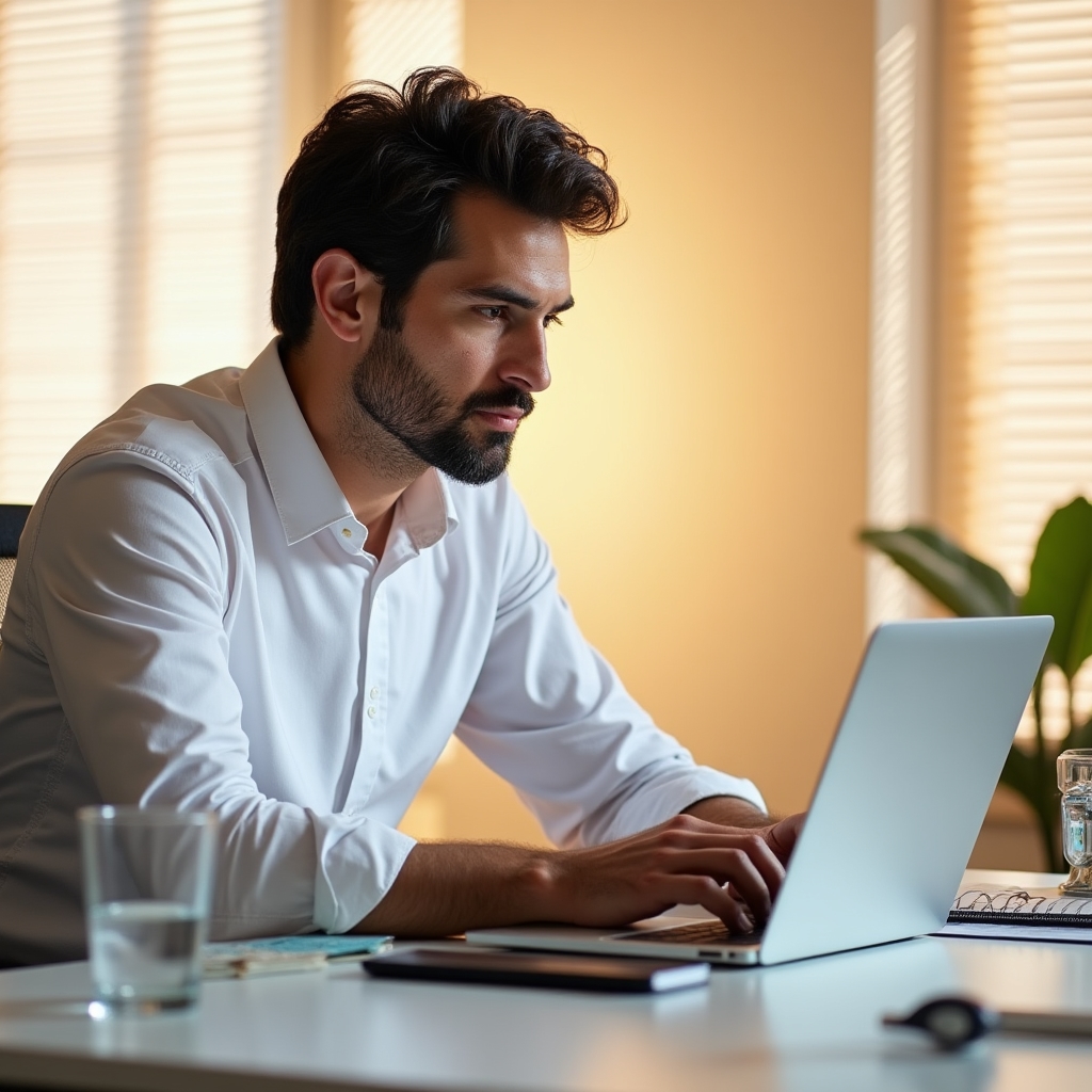 Persona concentrata al lavoro nel pomeriggio